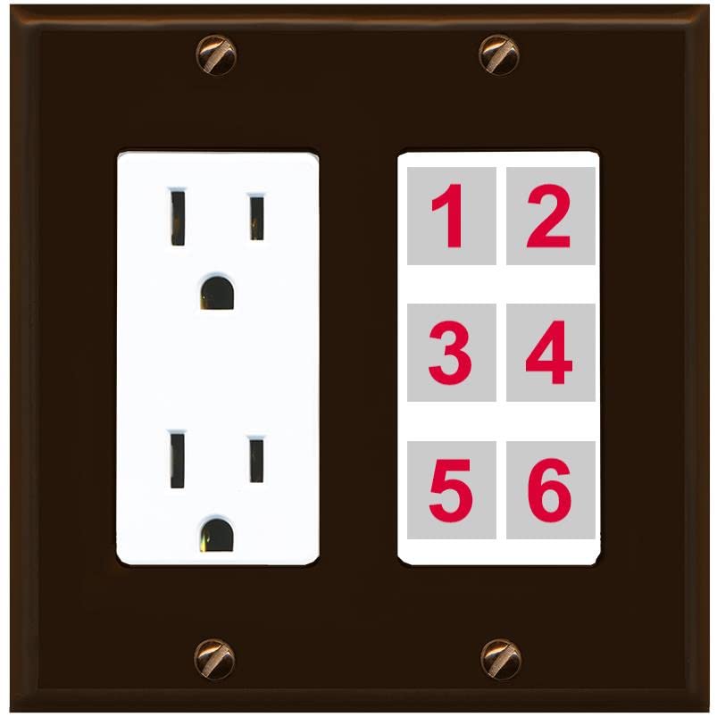 RiteAV 6 Port Custom Wall Plate - Outlet [Brown/White]