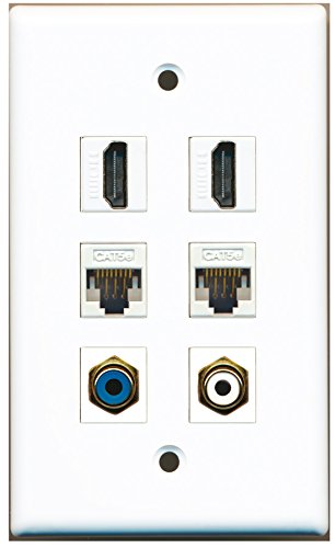 RiteAV - 2 HDMI 1 Port RCA White 1 Port RCA Blue 2 Port Cat5e Ethernet White Wall Plate