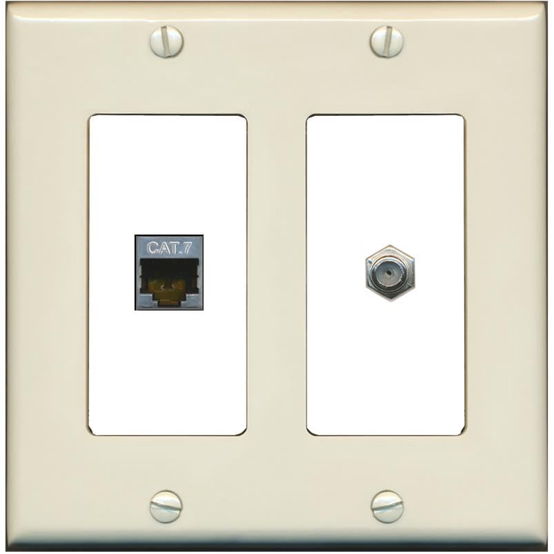 RiteAV Coax and Cat7 Wall Plate - 2 Gang [Light-Almond/White]