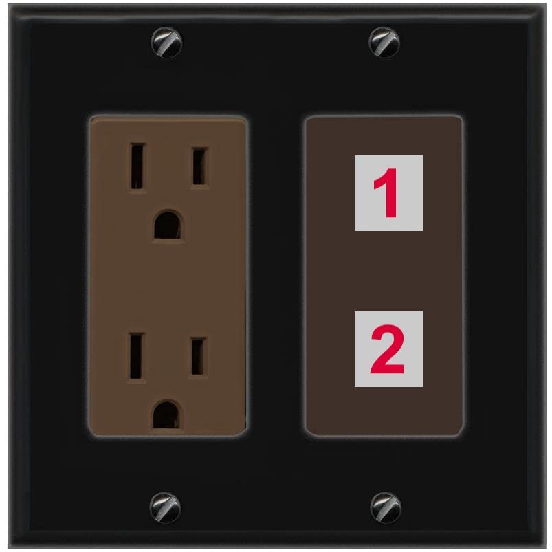 RiteAV Custom Wall Plate 2 Port - Outlet [Black/Brown]