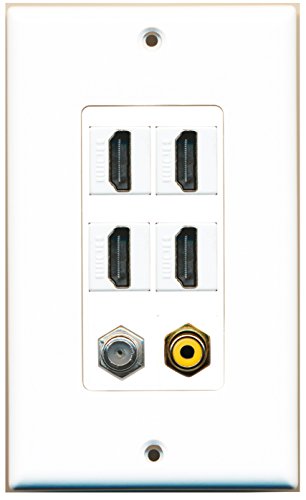 RiteAV 4 Port HDMI 1 RCA Yellow 1 Coax Cable TV- F-Type Wall Plate Oversized
