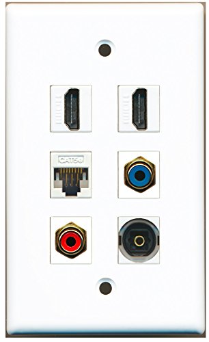 RiteAV - 2 HDMI 1 Port RCA Red 1 Port RCA Blue 1 Port Toslink 1 Port Cat5e Ethernet White Wall Plate