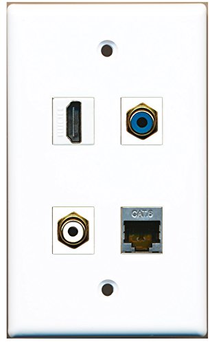 RiteAV - 1 Port HDMI 1 Port RCA White 1 Port RCA Blue 1 Port Shielded Cat6 Ethernet Wall Plate