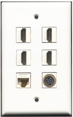 RiteAV - 4 Port HDMI 1 S-Video 1 Cat6 Ethernet White Wall Plate