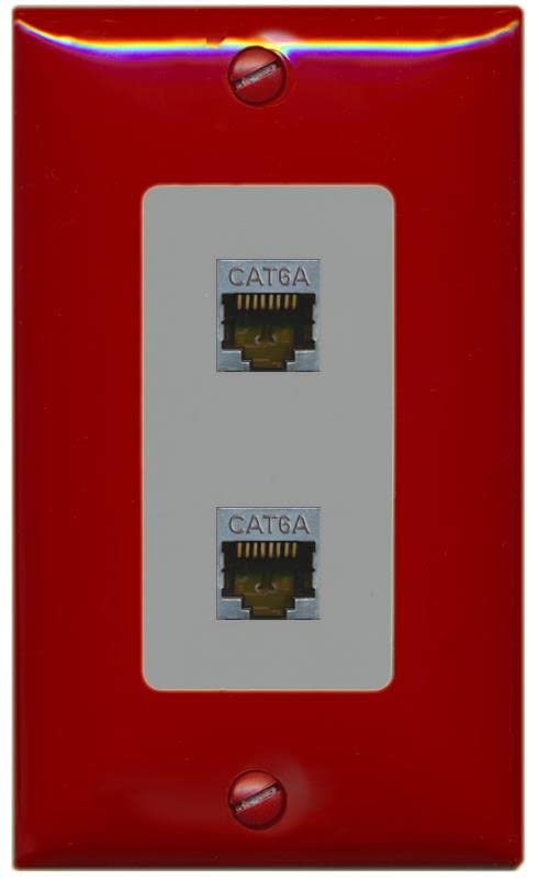 RiteAV 2 Port Cat6A Wall Plate - 1 Gang [Red/Gray]