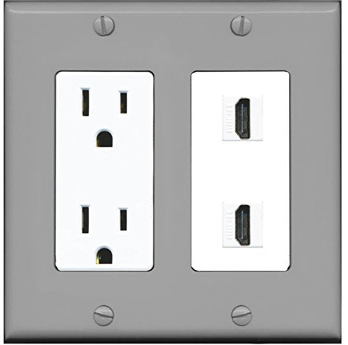 RiteAV HDMI Wall Plate 2 Port - Outlet [Gray/White]