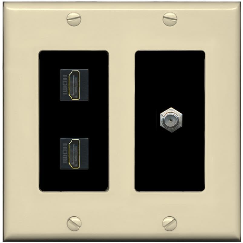 COAX 2 HDMI Wall Plate-2 Gang Ivory/Black