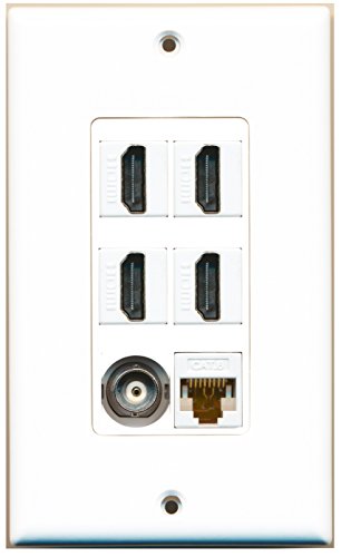 RiteAV 4 Port HDMI 1 BNC 1 Cat6 Ethernet White Wall Plate OVERSIZED