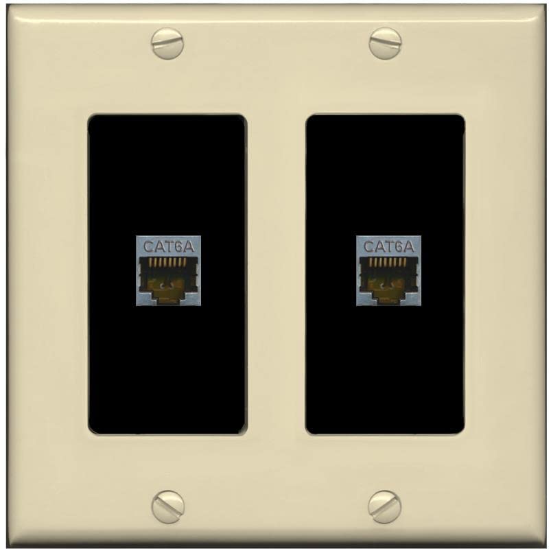RiteAV 2 Port Cat6A Wall Plate - 2 Gang [Ivory/Black]