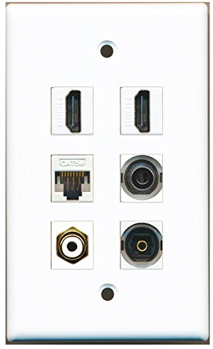 RiteAV - 2 HDMI 1 Port RCA White 1 Port Toslink 1 Port 3.5mm 1 Port Cat5e Ethernet White Wall Plate