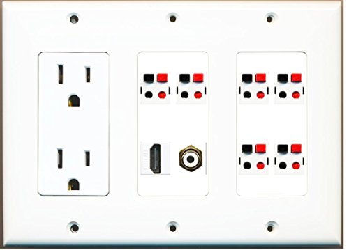 RiteAV - (3 Gang 15A Power Outlet HDMI RCA White 6 Speaker Jack Wall Plate White