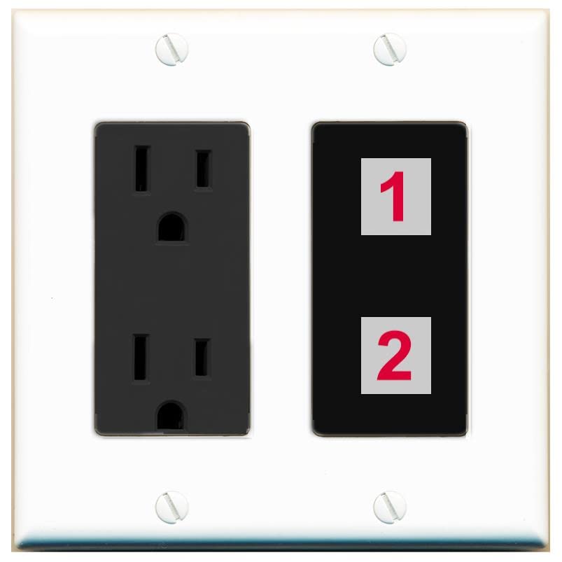 RiteAV Custom Wall Plate 2 Port - Outlet [White/Black]