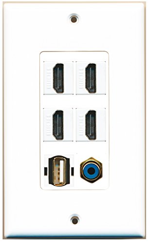 RiteAV 4 Port HDMI 1 RCA Blue 1 USB A-A Wall Plate OVERSIZED