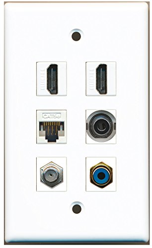 RiteAV - 2 HDMI 1 Port RCA Blue 1 Port Coax Cable TV- F-Type 1 Port 3.5mm 1 Port Cat5e Ethernet White Wall Plate