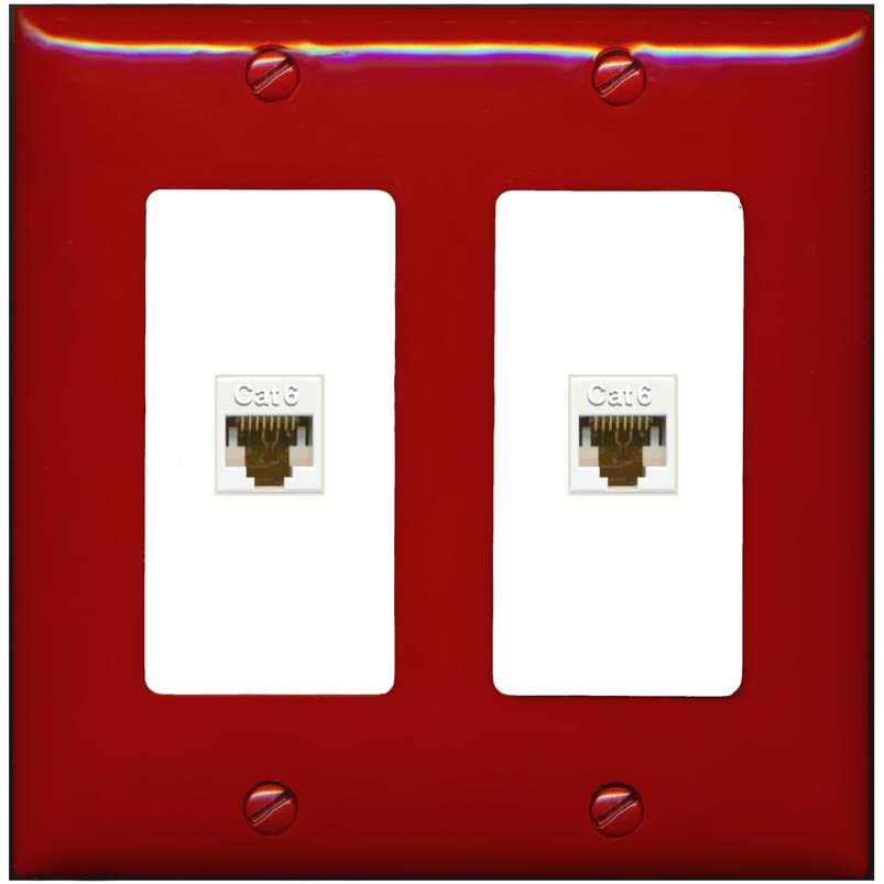 RiteAV 2 Port Cat6 Ethernet Wall Plate - 2 Gang [Red/White]