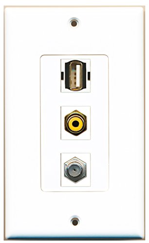 RiteAV 1 Port RCA Yellow 1 Port Coax Cable TV- F-Type 1 Port USB A-A Wall Plate OVERSIZED
