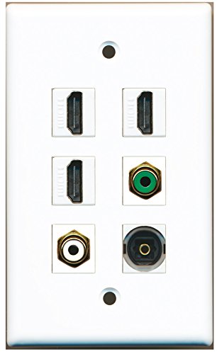 RiteAV - 3 HDMI 1 Port RCA White 1 Port RCA Green 1 Port Toslink Wall Plate