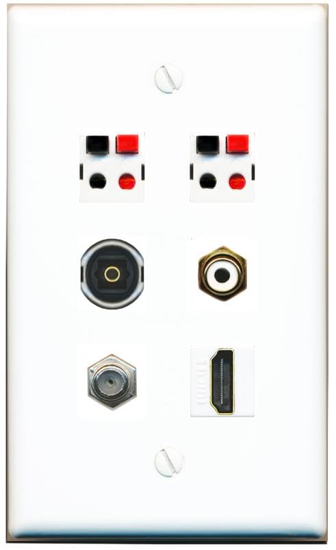 RiteAV COAX HDMI RCA-WHITE 2 SPEAKER TOSLINK Flat/Solid Wall Plate [White]