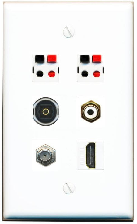 RiteAV COAX HDMI RCA-WHITE 2 SPEAKER TOSLINK Flat/Solid Wall Plate [White]
