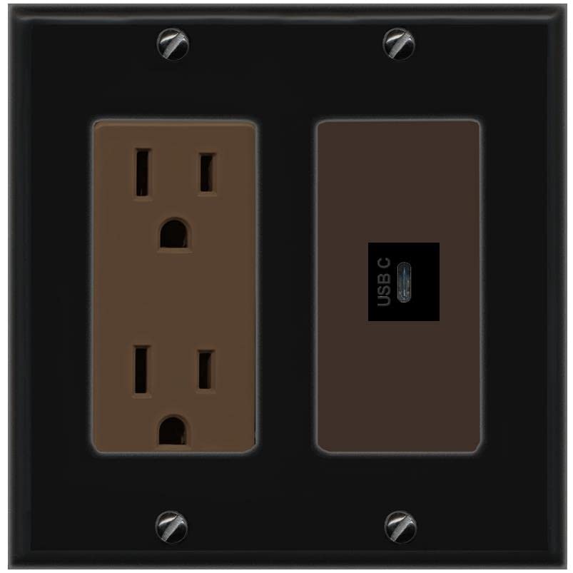 RiteAV USBC Wall Plate - Outlet [Black/Brown]