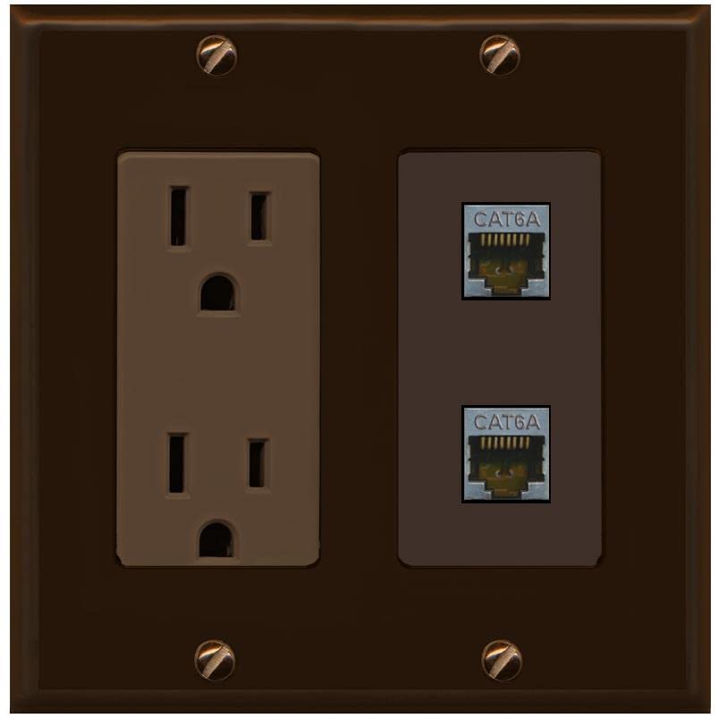 RiteAV 2 Port Cat6A Wall Plate - Outlet [Brown/Brown]