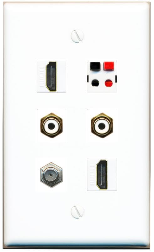 RiteAV COAX 2 HDMI 2 RCA-WHITE SPEAKER Flat/Solid Wall Plate [White]