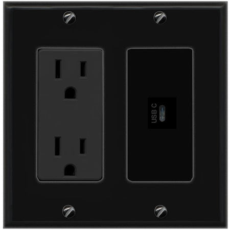 RiteAV USBC Wall Plate with Power Outlet [Black]