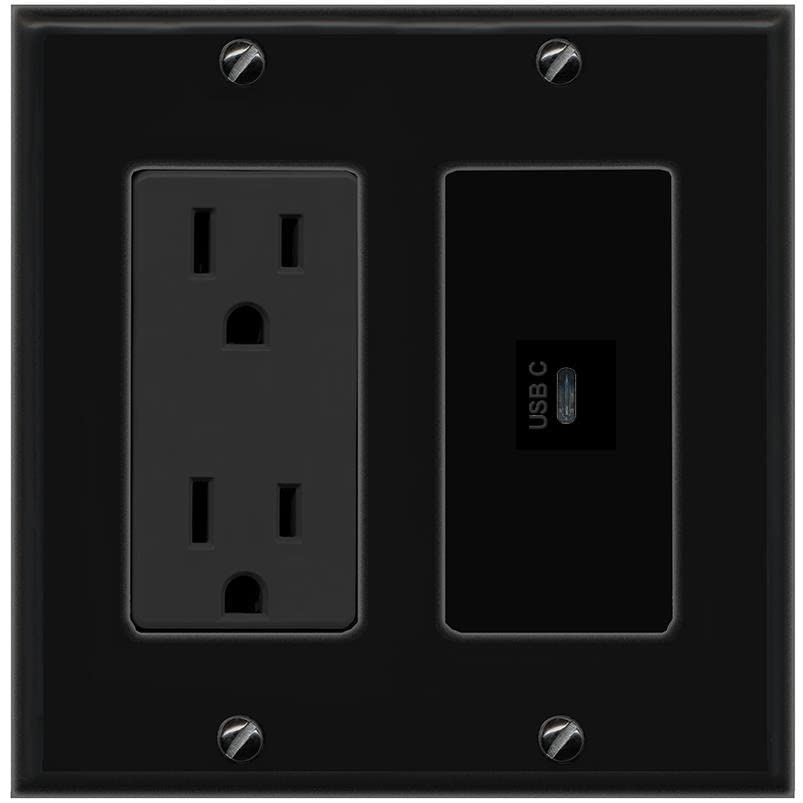 RiteAV USBC Wall Plate - Outlet [Black/Black]