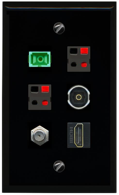 RiteAV COAX HDMI SC APC Simplex Fiber 2 SPEAKER TOSLINK Flat/Solid Wall Plate [Black]