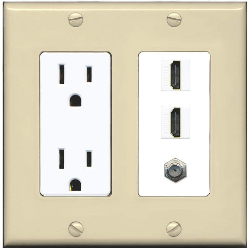 COAX 2 HDMI Wall Plate-Outlet Ivory/White