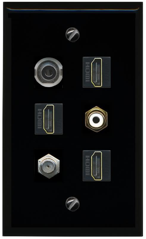 RiteAV 3.5mm Coax 3 HDMI RCA White Flat/Solid Wall Plate [Black]