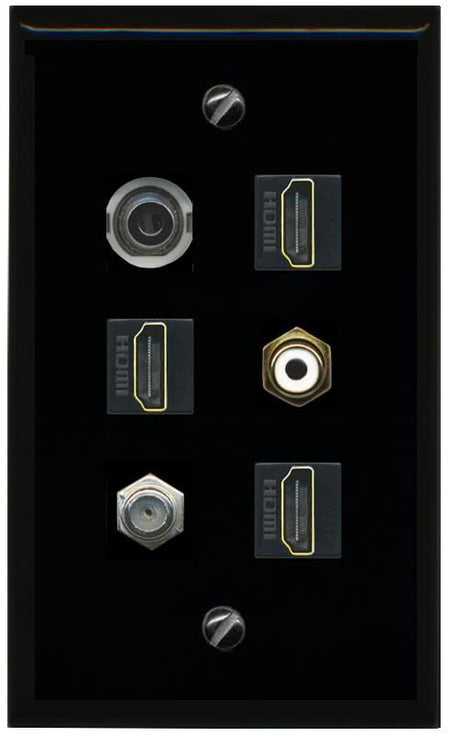 RiteAV 3.5mm Coax 3 HDMI RCA White Flat/Solid Wall Plate [Black]