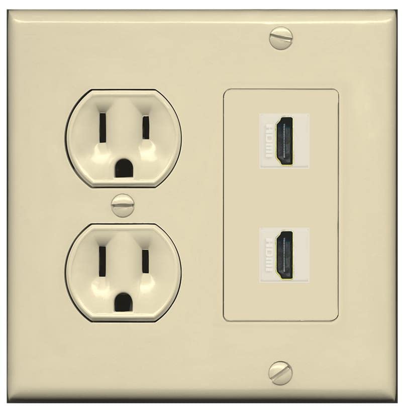 RiteAV HDMI Wall Plate 2 Port - Round Outlet [Ivory/Ivory]