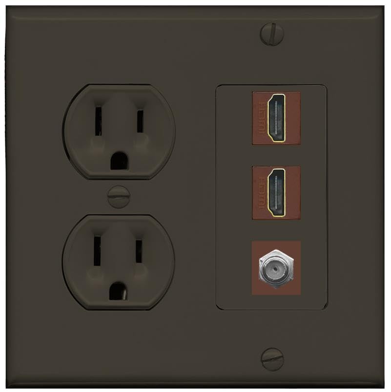 Coax 2 HDMI Wall Plate-Round Outlet Brown/Brown