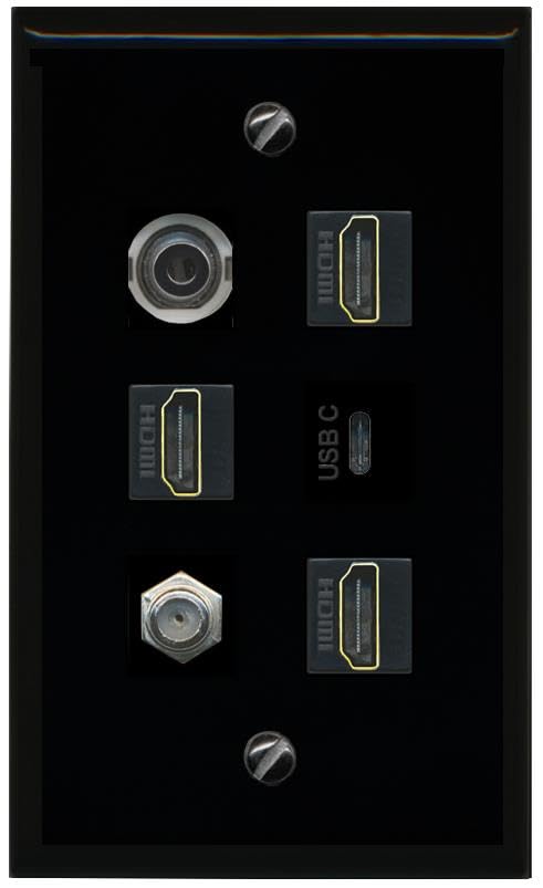 RiteAV 3.5mm Coax 3 HDMI USBC Flat/Solid Wall Plate [Black]