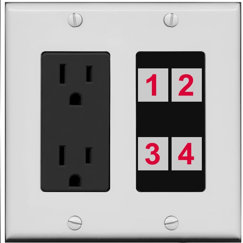 RiteAV Custom 4 Port Custom Wall Plate - Outlet [Gray/Black]