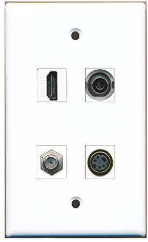 RiteAV - 1 Port HDMI 1 Port Coax Cable TV- F-Type 1 Port S-Video 1 Port 3.5mm Wall Plate