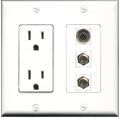 RiteAV - 15 Amp Power Outlet 2 Port Coax 1 Port 3.5mm Decorative Wall Plate
