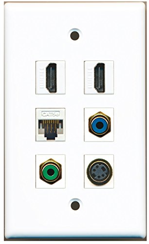 RiteAV - 2 HDMI 1 Port RCA Green 1 Port RCA Blue 1 Port S-Video 1 Port Cat5e Ethernet White Wall Plate