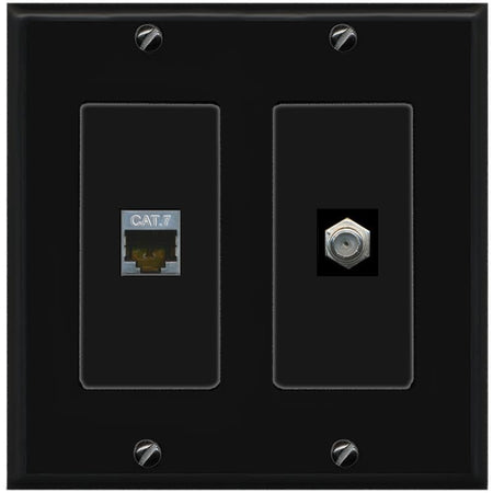 RiteAV Coax and Cat7 Wall Plate - 2 Gang [Black/Black]