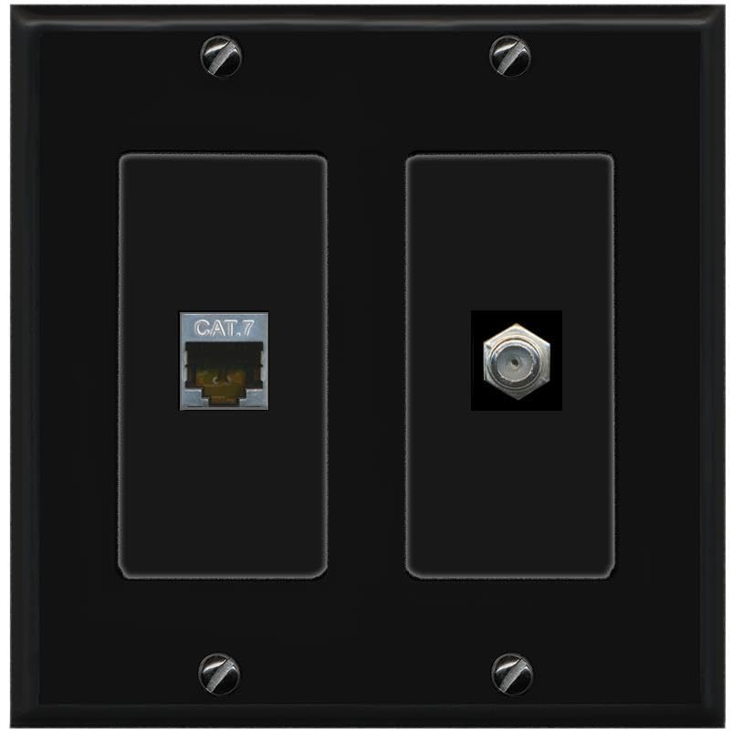 RiteAV Coax and Cat7 Wall Plate - 2 Gang [Black/Black]