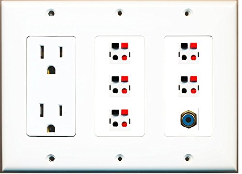 RiteAV - (3 Gang 15A Power Outlet RCA Blue 5 Speaker Jack Wall Plate White