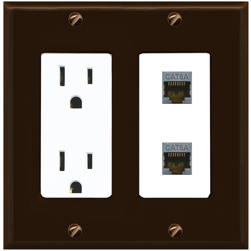 RiteAV 2 Port Cat6A Wall Plate - Outlet [Brown/White]