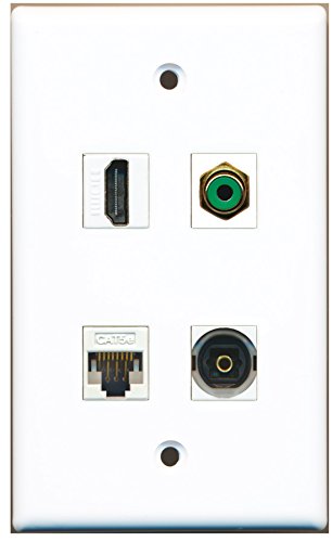 RiteAV - 1 Port HDMI 1 Port RCA Green 1 Port Toslink 1 Port Cat5e Ethernet White Wall Plate