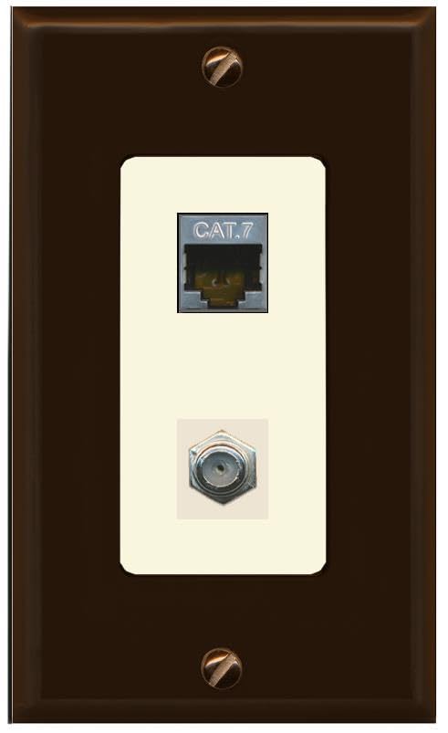 RiteAV Coax and Cat7 Wall Plate - 1 Gang [Brown/Light-Almond]