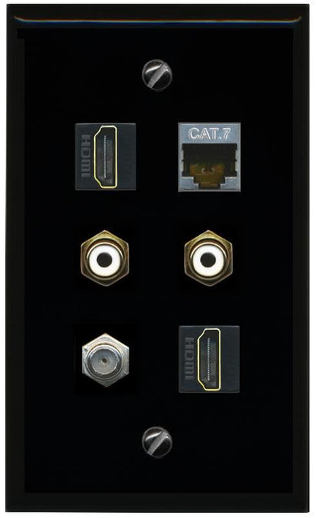 RiteAV CAT7 COAX 2 HDMI 2 RCA WHITE Flat/Solid Wall Plate [Black]