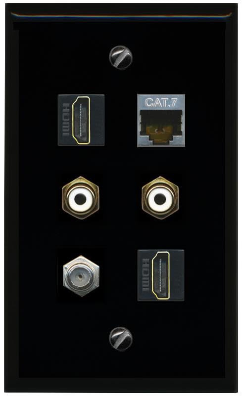 RiteAV CAT7 COAX 2 HDMI 2 RCA WHITE Flat/Solid Wall Plate [Black]