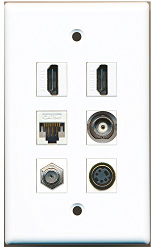 RiteAV - 2 HDMI 1 Port Coax Cable TV- F-Type 1 Port S-Video 1 Port BNC 1 Port Cat5e Ethernet White Wall Plate