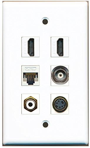 RiteAV - 2 HDMI 1 Port RCA White 1 Port S-Video 1 Port BNC 1 Port Cat5e Ethernet White Wall Plate