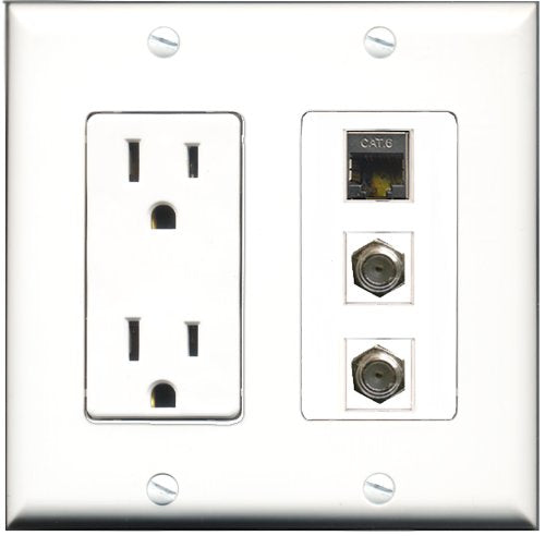 RiteAV - 15 Amp Power Outlet 2 Port Coax 1 Port Shielded Cat6 Ethernet Ethernet Decorative Wall Plate